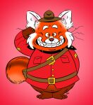  ailurid anthro canada canadian clothing danthedoodle disney female gesture hi_res mammal meilin_lee_(turning_red) pixar police_uniform red_panda royal_canadian_mounted_police salute smile smiling_at_viewer solo turning_red uniform 