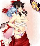  anger_vein bat_wings blonde_hair blue_hair bow breasts brown_hair covering eyes fingering gap hakurei_reimu hand_in_panties hat jealous long_hair multiple_girls one_eye_closed panties red_eyes remilia_scarlet sarashi shaded_face short_hair side-tie_panties skirt small_breasts tachikoma_(shin-a) touhou underwear undressing wings yakumo_yukari yuri 