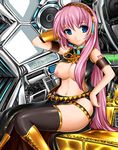  absurdres bad_id bad_pixiv_id blue_eyes breasts hair_censor hair_over_breasts headphones highres large_breasts long_hair megurine_luka midriff nipples pink_hair solo thighhighs vocaloid yoshimo 