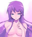  bakemonogatari breasts convenient_censoring hair_censor hair_over_breasts kasai_shin large_breasts long_hair monogatari_(series) nude purple_hair senjougahara_hitagi solo 