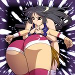  ass black_hair brown_hair fuuta long_hair multiple_girls original pedigree purple_eyes thighhighs wrestling 