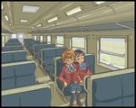  2girls aliasing bus bus_interior commentary death eyes_closed futari_wa_precure futari_wa_pretty_cure hand_holding kasuga39 lowres misumi_nagisa motor_vehicle multiple_girls oekaki precure pretty_cure suicide train train_interior vehicle yukishiro_honoka yuri 