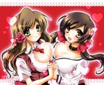  axis_powers_hetalia breasts brown_eyes brown_hair chaa flower green_eyes hair_flower hair_ornament heart holding_hands hungary_(hetalia) long_hair medium_breasts multiple_girls seychelles_(hetalia) yuri 