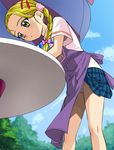  apron blonde_hair braid futari_wa_precure futari_wa_precure_max_heart hair_over_shoulder haruyama_kazunori kujou_hikari long_hair panties precure school_uniform single_braid skirt solo underwear upskirt verone_gakuin_school_uniform white_panties yellow_eyes 