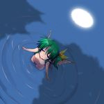  bow closed_eyes daiyousei from_above full_moon green_hair hair_bow hemogurobin_a1c moon moon_reflection nude reflection ripples side_ponytail skinny_dipping solo touhou wading water wings 