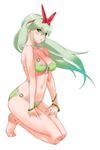  \||/ arched_back arched_soles bangs bare_arms bare_legs bare_shoulders barefoot bikini bow bracelet breasts chestnut_mouth cleavage esmeralda_(otomedius) eyelashes feet front-tie_bikini front-tie_top full_body green_bikini green_eyes hair_bow hairband hands highres jewelry kneeling light_green_hair long_hair medium_breasts navel o-ring o-ring_bikini official_art otomedius outstretched_wrists red_bow red_hairband simple_background solo source_request swimsuit very_long_hair white_background yoshizaki_mine 