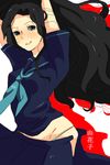  aqua_panties arms_up bad_id bad_pixiv_id black_eyes black_hair chicken_(frostycolors) groin jojo_no_kimyou_na_bouken long_hair open_clothes open_skirt panties school_uniform serafuku skirt smile solo underwear yamagishi_yukako 