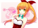  blonde_hair green_eyes hana_(pangya) pangya ponytail ribbon solo wrist_cuffs yuuki_kira 