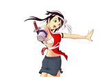  1girl 59442587 amputee bandage black_hair bleach cosplay female highres shiba_kuukaku simple_background skirt sword weapon 