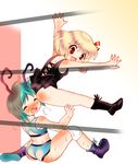  antennae ass blonde_hair blush boots dei_shirou green_eyes hip_attack knee_pads multiple_girls rumia short_hair sweat tears touhou wrestling wriggle_nightbug 