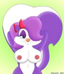  accessory anthro bow_ribbon breasts female female/female fifi_la_fume first_person_view hair_accessory hair_bow hair_ribbon hands_behind_head hi_res looking_at_viewer mammal mephitid raised_tail ribbons skunk solo subarashi tail tiny_toon_adventures warner_brothers 