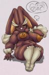  anthro belly big_belly big_breasts big_butt big_nipples bodily_fluids breasts butt chubby_female claws egg feet female fluffy fluffy_ears fluffy_tail generation_4_pokemon hi_res kentuckiyucki lagomorph leporid lips lipstick lopunny makeup mammal mature_female nintendo nipples overweight overweight_female pokemon pokemon_(species) rabbit solo sweat tail thick_thighs thought_bubble 