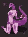  absurd_res alicethedeer anthro breasts clothed clothing digital_media_(artwork) dinosaur female fully_shaded genitals hi_res looking_at_viewer nipples nude pinup pose pussy reptile scalie simple_background smile solo solo_focus tail teeth_showing thick_tail thick_thighs tongue tongue_out 