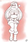  belly big_belly big_breasts bottomwear breasts christmas christmas_clothing christmas_headwear clothing digital_media_(artwork) drxii female gym_leader hair hat headgear headwear hi_res holidays huge_breasts human looking_at_viewer mammal melony_(pokemon) nintendo pokemon pokemon_(species) pregnant santa_hat smile 