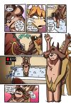  absurd_res anthro antlers ariel_(deerkid) bathtub black_nose bovid breaking brown_body brown_fur bubble_bath capri_(deerkid) caprine censored comic deer deerkid duo english_text female fur goat hair hands_covering_crotch hi_res horn male male/female mammal nude number open_mouth orange_hair sound_effects tan_body tan_fur teeth_showing text videotaping 