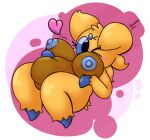  &lt;3 4_eyes anthro areola big_breasts black_eyes blue_areola blue_body blue_nipples blue_sclera blush blush_lines breasts brown_body brown_fur female fur generation_5_pokemon genitals hi_res huge_breasts joltik junkbag looking_at_viewer multi_eye nintendo nipples one_ear_up one_eye_closed orange_body orange_fur overweight overweight_female pink_background pokemon pokemon_(species) pussy short_stack simple_background solo thick_thighs white_background wide_hips wink winking_at_viewer 