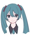  1girl blue_eyes blue_hair hair_between_eyes hatsune_miku kappa-bushi-16 simple_background smile solo twintails vocaloid white_background 