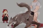  2023 anthro bodily_fluids canid canine canis fairy_tales female fur grey_body grey_fur hi_res human k0bit0wani little_red_riding_hood little_red_riding_hood_(copyright) looking_pleasured male male/male male_penetrated male_penetrating male_penetrating_male mammal penetration phone sex sharp_teeth tears teeth tongue tongue_out wolf 