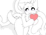  &lt;3 12_iona ambiguous_gender anthro black_sclera blush bodily_fluids canid canine canis cephalopod changed_(video_game) cheek_tuft chest_tuft coleoid decapodiform domestic_dog facial_tuft fur head_tuft holding_heart holidays hybrid inner_ear_fluff mammal marine mollusk open_mouth simple_background solo squid_dog_(changed) sweat tentacles tuft valentine&#039;s_day white_background white_body white_eyes white_fur 