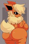  anthro big_breasts big_butt black_sclera blonde_hair breasts butt eeveelution female flareon generation_1_pokemon hair hi_res huge_breasts huge_butt lewd_dorky neck_tuft nintendo nude orange_body pokemon pokemon_(species) side_boob solo thick_thighs tuft white_eyes wide_hips 