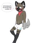  absurd_res aggressive_retsuko anthro blush boxers_(clothing) bulge clothing epicbunbun haida hi_res hyena male mammal sanrio solo speech_bubble teasing underwear 