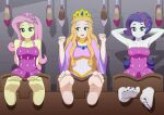  3girls absurdres artist_request barefoot breasts cleavage crossover dress feet fluttershy highres ilene_(pokemon) long_hair looking_at_viewer medium_breasts multiple_girls my_little_pony my_little_pony_equestria_girls nail_polish non-web_source open_mouth pokemon pokemon_(anime) princess purple_dress queen rarity shoes shoes_removed source_request tiara toenail_polish toenails 