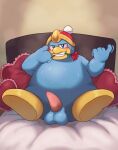  absurd_res anthro avian balls bed bird blush clothing erection feet flower furniture genitals hat headgear headwear hi_res king_dedede kirby_(series) male nintendo nude on_bed penguin penis plant rose_(flower) slightly_chubby solo st637 teeth_showing 