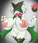  anthro areola big_breasts breasts female generation_9_pokemon genitals green_body hi_res huge_breasts looking_at_viewer meowscarada nintendo nipples open_mouth pokemon pokemon_(species) purple_eyes pussy solo thick_thighs 