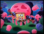  absurd_res action_pose bandanna bluebutterz bubble clothing cnidarian group hi_res humanoid jellyfish kerchief male marine medusozoan nickelodeon pose sea sky smile solo spongebob_squarepants underwater water weapon 