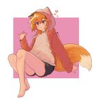  1girl absurdres animal_ears evermind floating fox_ears fox_girl fox_tail highres hood hoodie self-upload senko_(sewayaki_kitsune_no_senko-san) sewayaki_kitsune_no_senko-san simple_background solo tail 