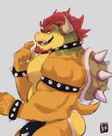  2022 anthro barazoku beard big_bulge big_butt big_muscles big_pecs biped bowser bracelet bulge butt clothing collar facial_hair hair horn huge_muscles jewelry jockstrap koopa male mario_bros musclegut muscular muscular_male nintendo nipples open_mouth open_smile pecs pubes red_hair scalie shell side_view simple_background smile solo spiked_bracelet spiked_collar spikes spikes_(anatomy) tostoghosto underwear 