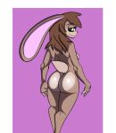  anthro big_butt big_ears birbpan brown_body brown_eyes brown_fur brown_hair butt butt_heart eyelashes female fur hair lagomorph leporid looking_at_viewer looking_back looking_back_at_viewer mammal nude purple_background rabbit simple_background smile solo thick_thighs white_background wide_hips 
