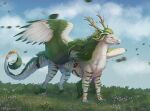  ambiguous_gender dragon feathered_wings feathers feral fur furred_dragon green_mane green_stripes inner_ear_fluff jewelry mane outside qinglian quadruped solo stripes tail tail_tuft tuft whiskers whisperer white_body wings yellow_eyes 