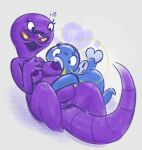  anthro arbok areola big_breasts black_eyes blue_body blue_scales blush blush_lines breasts cathy_(junktrashman) duo eyelashes fangs featureless_feet female forked_tongue generation_1_pokemon generation_3_pokemon genitals grey_background hi_res junkbag lissandra_(junkbag) nintendo nipples nude open_mouth overweight overweight_female pokemon pokemon_(species) purple_areola purple_body purple_nipples purple_scales pussy scales simple_background teeth thick_thighs tongue whiscash wide_hips 
