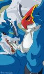  anthro aquila_chrysaetos bandai_namco digimon digimon_(species) duo erection exveemon fellatio flamedramon hi_res male male/male muscular nude oral penile sex teeth 