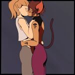  1:1 2021 absurd_res animal_humanoid anthro catra clothed clothing digital_media_(artwork) duo embrace eyes_closed felid felid_humanoid feline feline_humanoid female female/female hi_res hug humanoid jill1111 kiss_on_lips kissing mammal mammal_humanoid masters_of_the_universe mattel netflix she-ra she-ra_and_the_princesses_of_power simple_background tail 