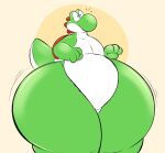  2023 anthro belly big_belly big_butt biped butt digital_media_(artwork) dinosaur green_yoshi hi_res huge_butt hyper hyper_butt hyper_hips male mario_bros nintendo nude reptile scalie simple_background solo taylor_fawks thick_thighs wide_hips yoshi 
