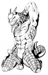  anthro balls erection genitals horn male monochrome murskahammas muscular penis scales scalie sharp_teeth solo teeth tongue tongue_out 