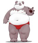  2023 anthro bear belly big_belly black_body blush bulge clothing giant_panda kemono male mammal meg_hoi moobs navel nipples overweight overweight_male solo underwear white_body 