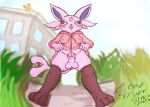  alternate_version_at_source anthro balls blush bottomwear breasts building clothed clothing clothing_lift digital_media_(artwork) eeveelution erection espeon fur generation_2_pokemon genitals grass hi_res hoodie lewdstuffstack light looking_at_viewer mammal navel nintendo nipple_outline open_mouth outside penis plant pokemon pokemon_(species) presenting shirt shirt_lift skirt skirt_lift sky smile solo sunlight tall_grass teddiursa thick_thighs tongue topwear trans_(lore) trans_woman_(lore) 