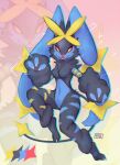  2023 3_fingers 4te anthro black_body black_breasts black_fur black_tail blue_body blue_ears blue_fingers blue_fur breasts featureless_breasts featureless_crotch female fingers fur generation_4_pokemon hybrid lopunny luxray nintendo nude open_mouth pokemon pokemon_(species) red_sclera tail teeth two_tone_tail yellow_body yellow_fur yellow_tail 