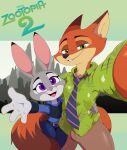  absurd_res anthro bigdon1992 canid canine city city_background clothed clothing digital_media_(artwork) disney duo embrace english_text female fox fur green_eyes grey_body grey_fur hi_res hug judy_hopps lagomorph leporid looking_at_viewer male male/female mammal nick_wilde purple_eyes rabbit red_fox romantic romantic_couple selfie smile text zootopia 