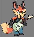  2023 anthro bass_guitar black_clothing black_shirt black_tank_top black_topwear blue_bottomwear blue_clothing blue_pants bottomwear canid canine cheek_tuft clothed clothing cooper_(scratch21) determined digital_drawing_(artwork) digital_media_(artwork) ear_piercing facial_tuft fox fully_clothed fur green_eyes grey_background guitar guitar_strap head_tuft male mammal musical_instrument narrowed_eyes orange_body orange_fur pants piemations piercing plucked_string_instrument red_fox shirt simple_background solo standing string_instrument tan_body tan_fur tank_top topwear tuft 