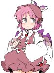  1girl animal_ears bird_ears bird_wings blush brown_dress brown_headwear closed_mouth cowboy_shot dress frilled_dress frilled_sleeves frills grey_eyes highres ini_(inunabe00) long_sleeves mystia_lorelei pink_hair short_hair simple_background solo touhou white_background white_wings wide_sleeves winged_hat wings 