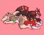  anthro balls blush bodily_fluids canid canine character_hatoma cum cum_in_ass cum_inside docisco ejaculation fox genital_fluids genitals group hatoma hi_res male male/male mammal penetration penis sergal sex simple_background smile tattoo tohfu trio 