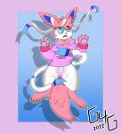  absurd_res animal_genitalia animal_pussy blue_eyes bottomless breasts canine_genitalia canine_pussy clothed clothing covering eeveelution emma_(budzisfun) eyelashes female feral fluffy fluffy_tail fur gayforgrievous generation_6_pokemon genitals hi_res hoodie hoodie_only lying multi_breast nintendo on_back pawpads paws pink_body pink_fur pink_pawpads pokemon pokemon_(species) pussy ribbons scar solo surprised_expression sylveon tail teats topwear topwear_only white_body white_fur 