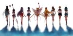  6+girls arm_up ass bishoujo_senshi_sailor_moon black_hair blonde_hair boots brown_hair character_request commentary_request from_behind full_body glaive_(polearm) gloves hat hug hug_from_behind long_hair meriru_ururu multiple_girls ponytail purple_hair sailor_mercury sailor_moon sailor_venus short_hair simple_background skirt standing ten&#039;ou_haruka thighhighs twintails very_long_hair weapon wings 