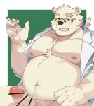  2023 anthro bear belly big_belly censored clothed clothing erection eyewear genitals glasses hi_res humanoid_hands kemono leib_(tas) lifewonders male mammal moobs navel nipples open_clothing open_shirt open_topwear overweight overweight_male penis polar_bear qdng0atngbaqmce shirt solo tokyo_afterschool_summoners topwear ursine 