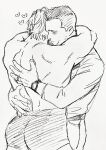  2boys bara boxers character_request cosgrove_(dickfish) couple cowboy_shot dickfish_(fishismdick) highres hug male_focus male_underwear mature_male multiple_boys muscular muscular_male original scan short_hair sideburns sketch topless_male traditional_media underwear underwear_only watch wristwatch yaoi 