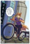  anthro bicycle biker border canid canine cellphone city english_text felid feline fox hi_res hybrid male mammal phone ray_moondy solo tails_lunar text white_border 